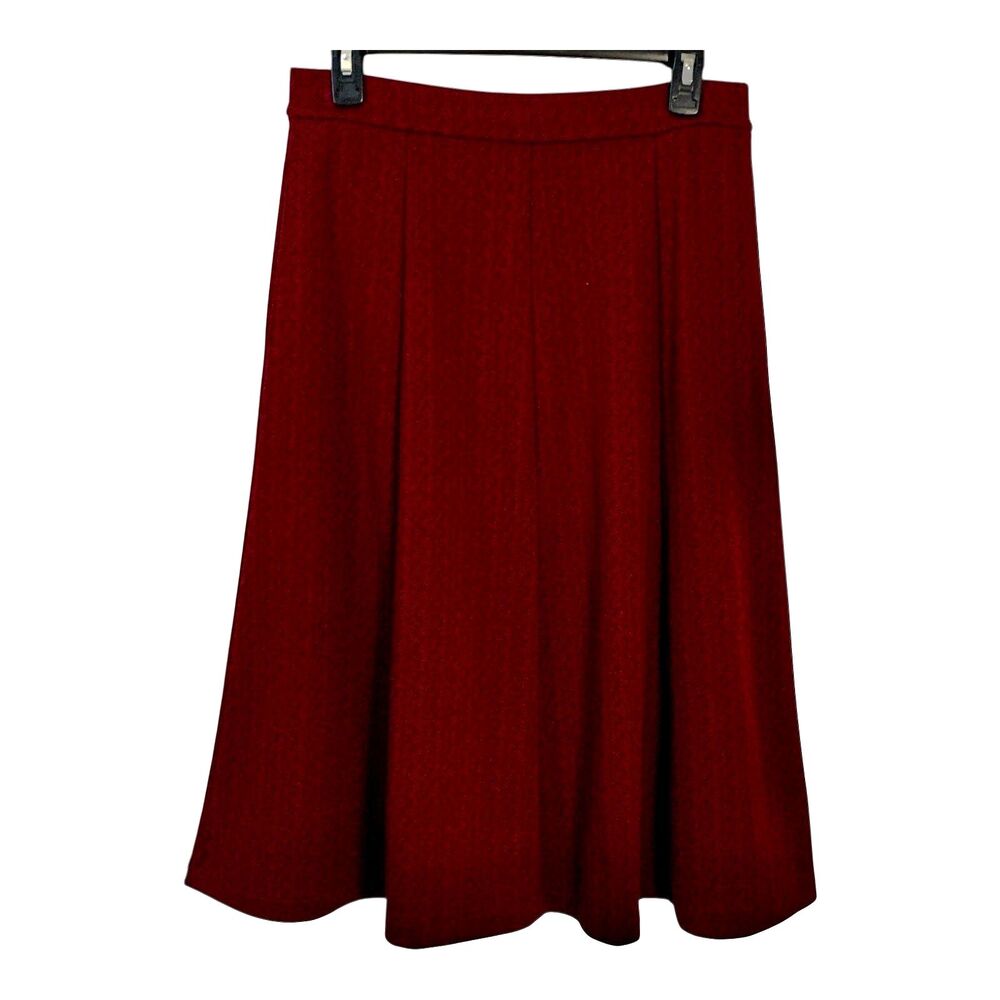 Land's End Midi Skirt SZ 6 P Red & Black Heringbone Zig Zag Pattern Pleated Zip